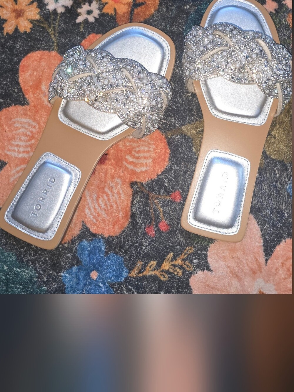 Torrid Silver Braided Rhinestone Slide Sandals